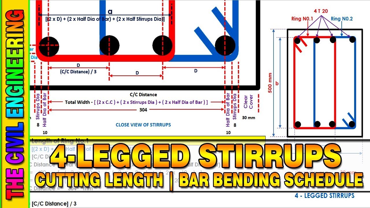 How To Calculate 4 Legged Stirrups Length | Cutting Length | Bar ...