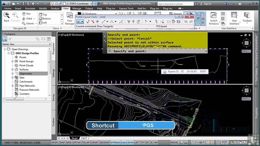 Create Road Design Profile, Profile Creation Tools, Profile from Surface in Civil 3D, Draw in Profile View, Bands View Elevation Adjustment, AutoCAD Civil 3D Full Course in Hindi/Urdu