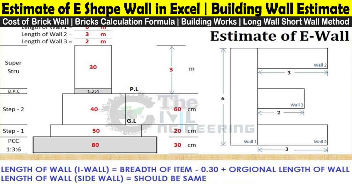 Estimate of E Shape Brick Wall in Excel Building Wall Estimate