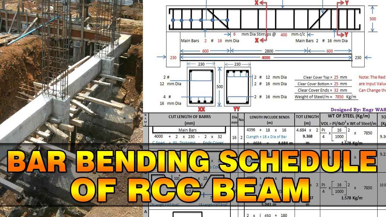 Bar Bending Schedule Of RCC Beam In Excel | BBS Of Beam In Excel