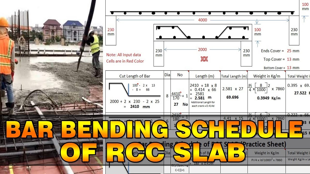 How To Calculate Bar Bending Schedule Of Slab In Excel Bbs Of Slab 9771